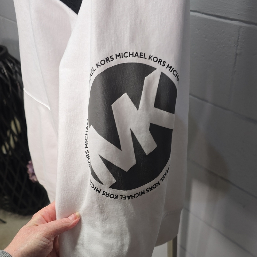 Michael Kors Black and White Colorblock Hooded Sweatshirt - Picture 5 of 11